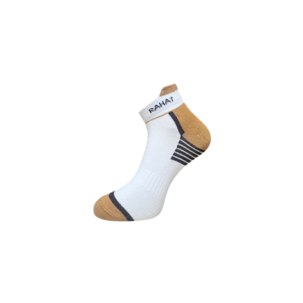 RAHAT cushioned white sports ankle socks pack of 3 with tan, grey and teal accents