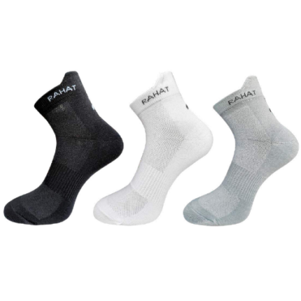 RAHAT cushioned sports ankle socks pack of 3 in black, white and grey