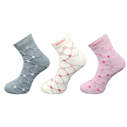 RAHAT women's heart argyle crew socks pack of 3 in blue, cream and pink