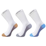 RAHAT white crew socks pack of 3 with tan, grey and blue contrast heel and toe